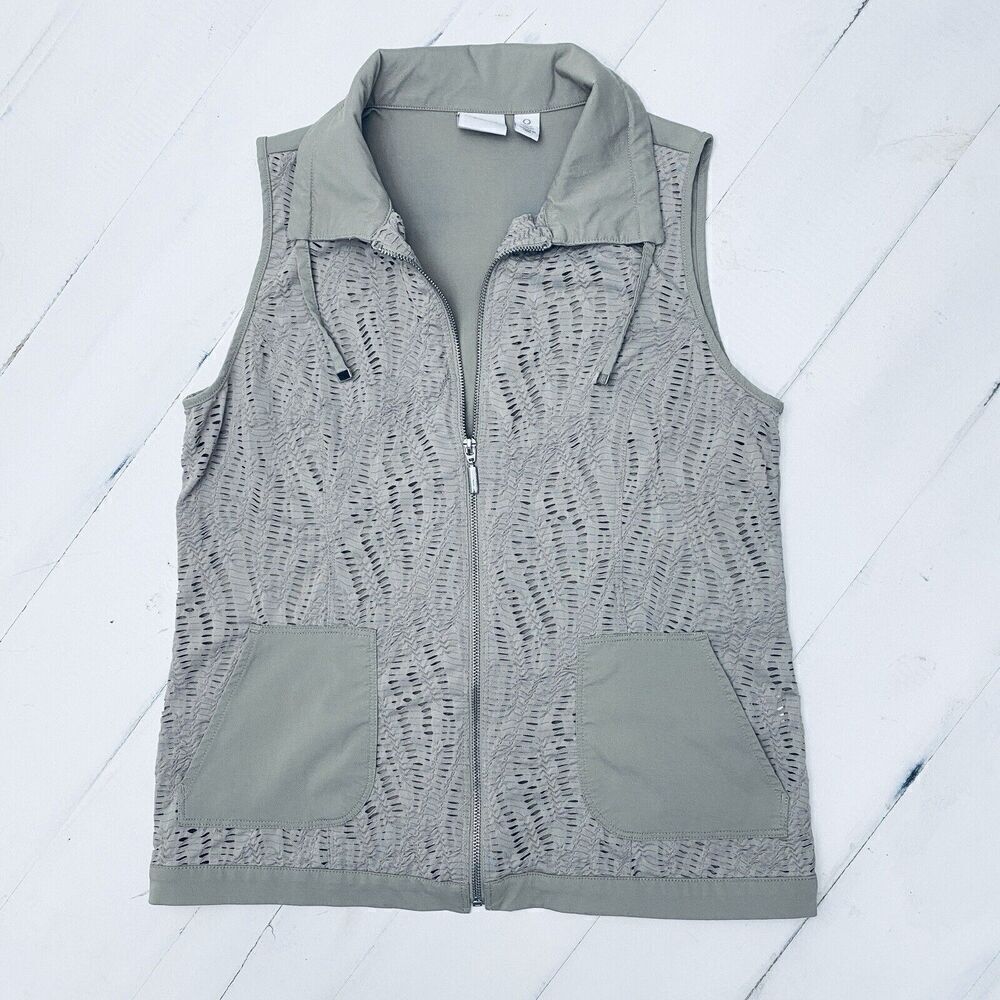 Chico's NEW WEEKENDS Women Lace Front Polyester Rayon Tan Vest SIze 0/Small